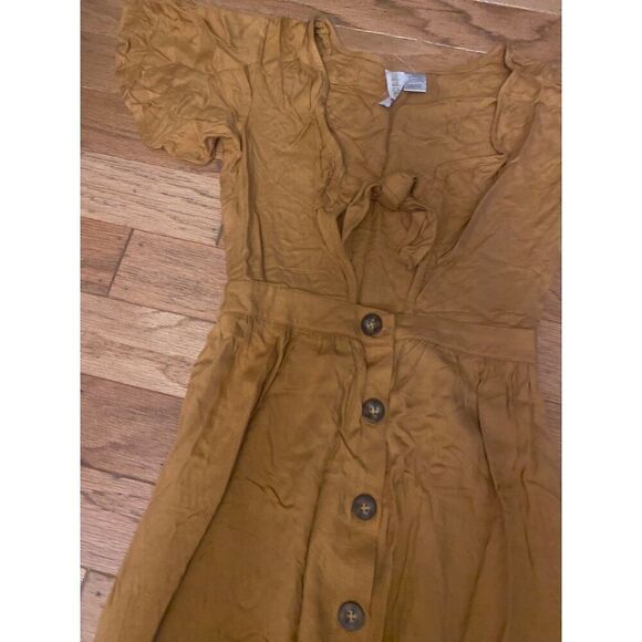 Mini Chica women's Vintage-Style Mustard Button-Down Tie-Front dress size XS - Picture 2 of 9